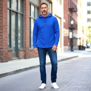 Ralph Lauren Tech Waffle Soft Cotton Knit Hooded Pullover Bright Blue Mens Large